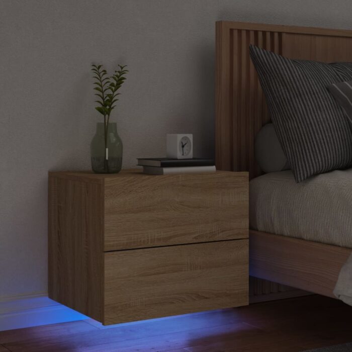 VXL8721012254008_m_en_hd_1.jpg Table de chevet murale avec lumières LED chêne sonoma – Image 1