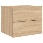 Tables de chevet murales avec lumières LED 2 pcs chêne sonoma – Image 4