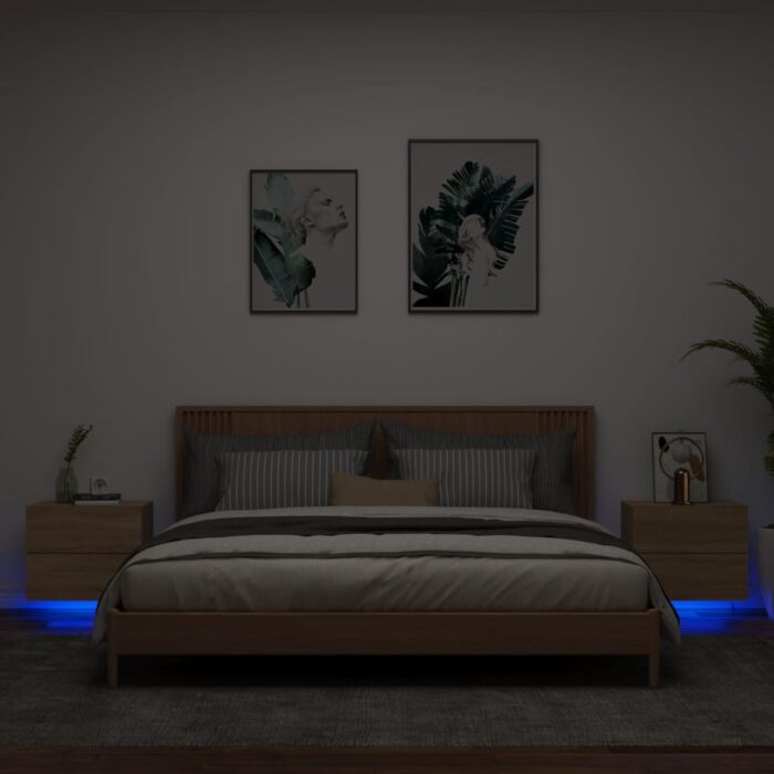 VXL8721012254015_m_en_hd_1.jpg Tables de chevet murales avec lumières LED 2 pcs chêne sonoma – Image 1