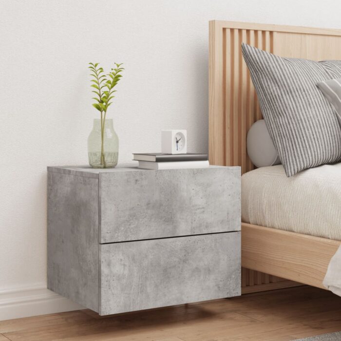 Table de chevet murale avec lumières LED gris béton – Image 2