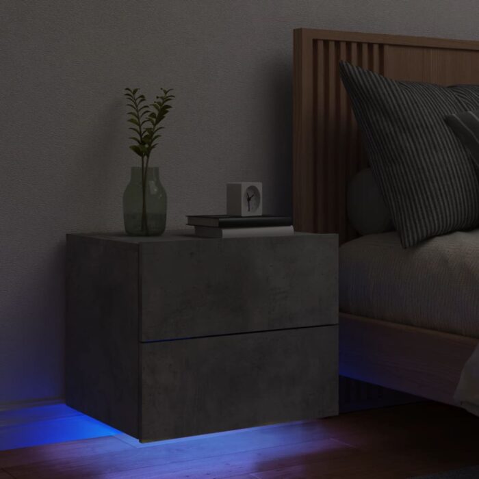 Table de chevet murale avec lumières LED gris béton – Image 1