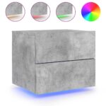 Tables de chevet murales avec lumières LED 2 pcs gris béton – Image 3