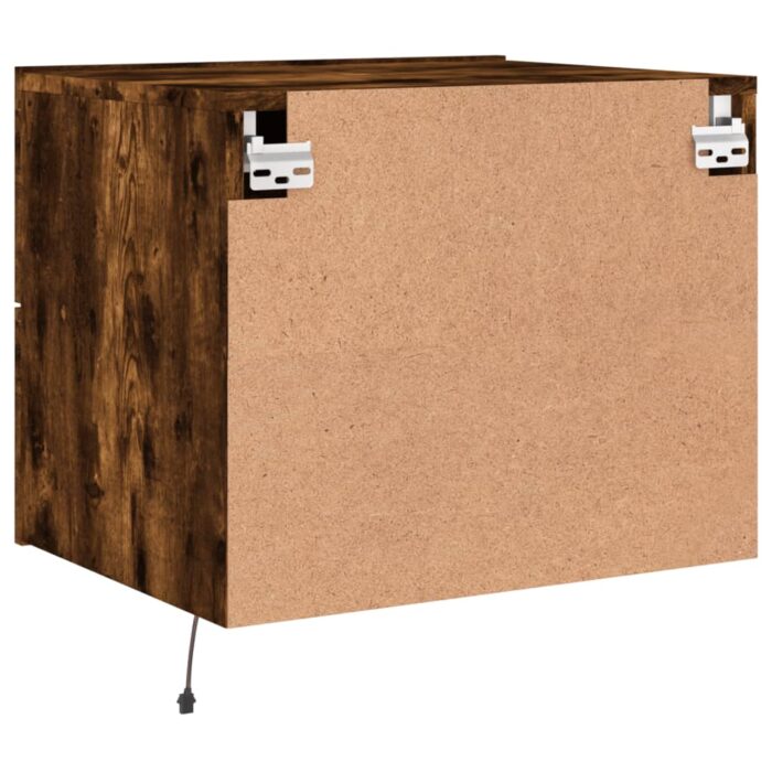 Tables de chevet murales avec lumières LED 2 pcs chêne fumé – Image 8