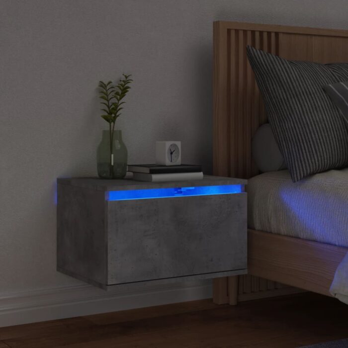 Table de chevet murale avec lumières LED gris béton – Image 1