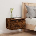 Table de chevet murale avec lumières LED chêne fumé – Image 2