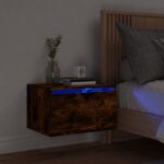 Table de chevet murale avec lumières LED chêne fumé