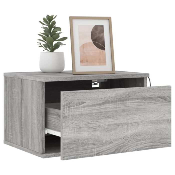 Tables de chevet murales avec lumières LED 2 pcs sonoma gris – Image 2