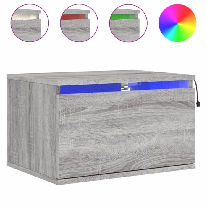 Tables de chevet murales avec lumières LED 2 pcs sonoma gris – Image 3