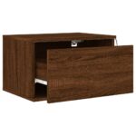 Table de chevet murale avec lumières LED chêne marron – Image 4
