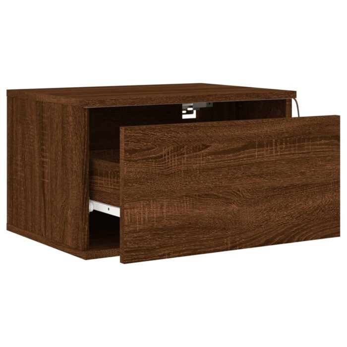 Table de chevet murale avec lumières LED chêne marron – Image 4