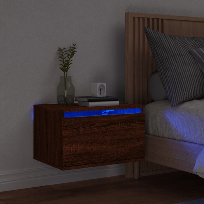 VXL8721012254220_m_en_hd_1.jpg Table de chevet murale avec lumières LED chêne marron – Image 1