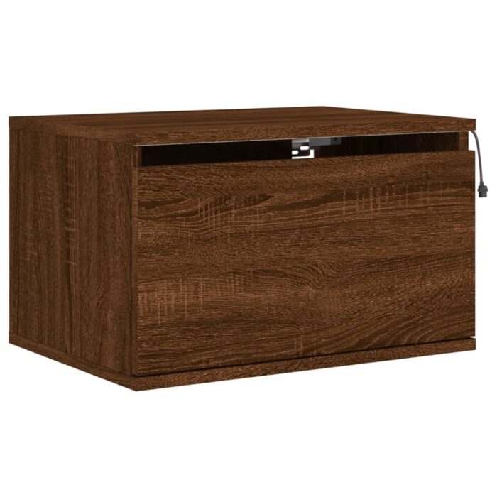 Tables de chevet murales avec lumières LED 2 pcs chêne marron – Image 4