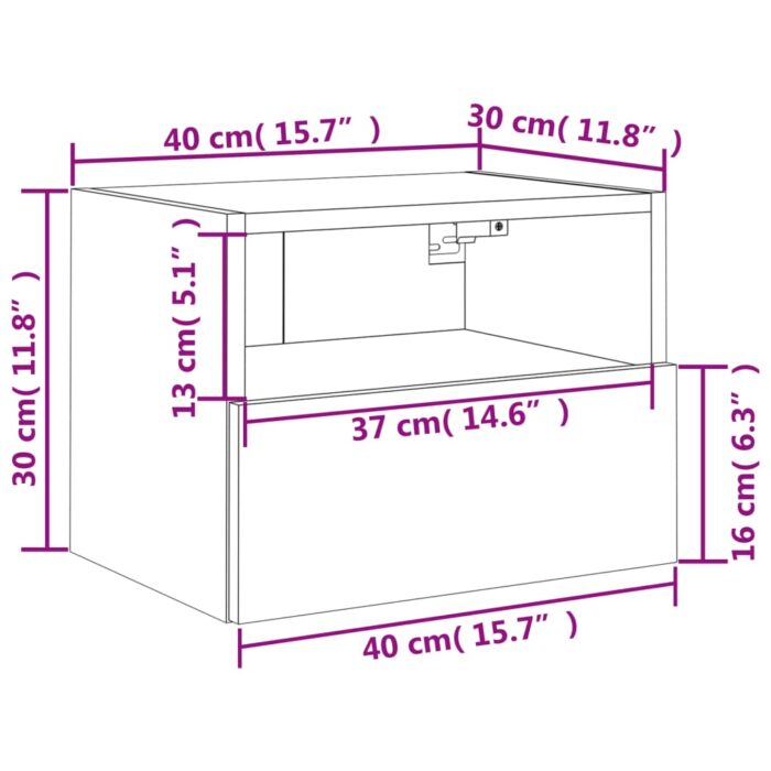 Meuble TV mural noir 40x30x30 cm bois d'ingénierie – Image 11