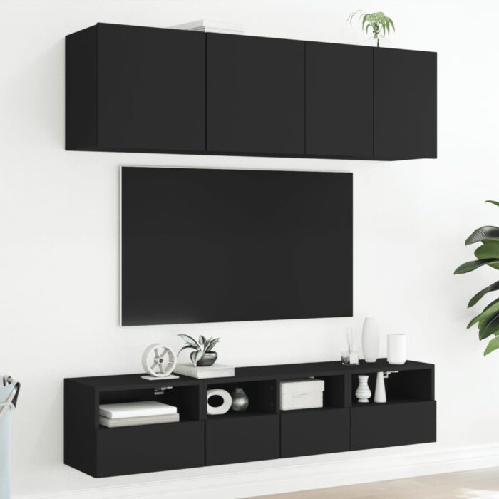 Meuble TV mural noir 40x30x30 cm bois d'ingénierie – Image 2