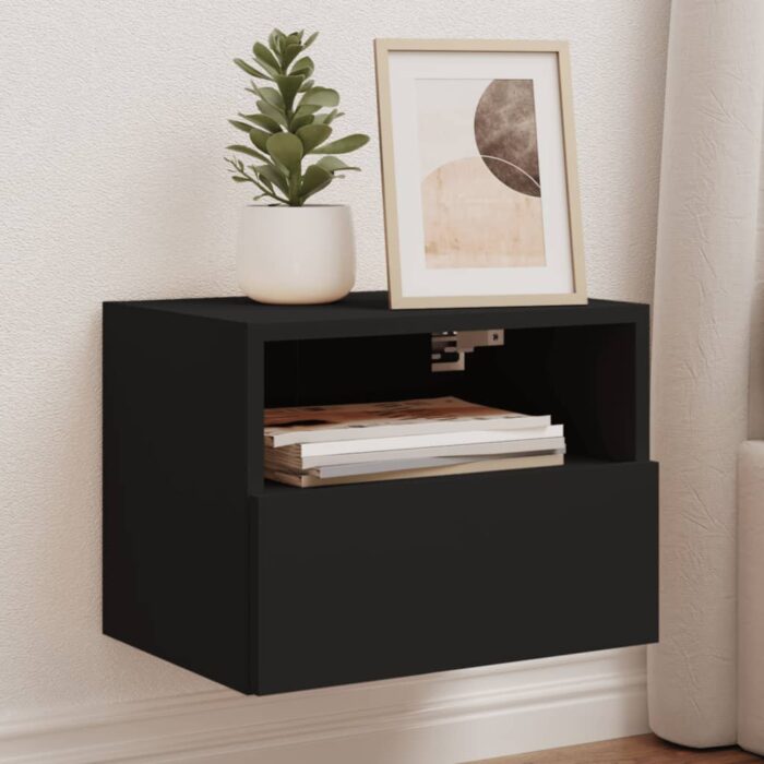 Meuble TV mural noir 40x30x30 cm bois d'ingénierie – Image 1