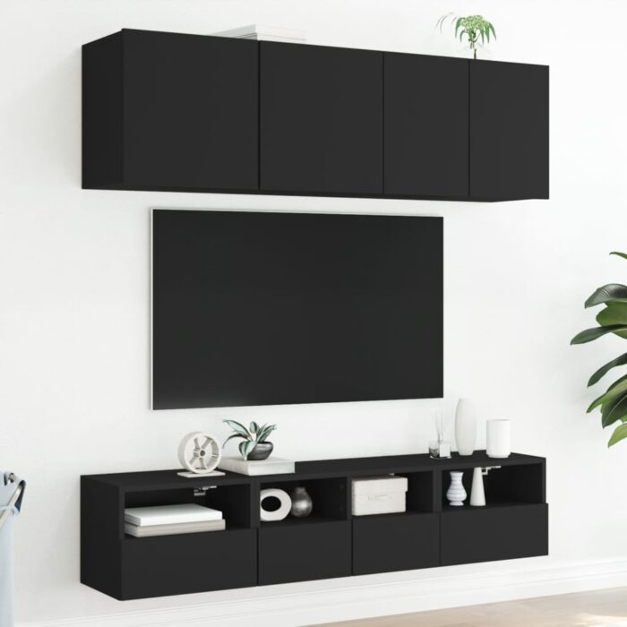 Meubles TV muraux 2 pcs noir 40x30x30 cm bois d'ingénierie – Image 2