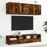 Meuble TV mural chêne fumé 40x30x30 cm bois d'ingénierie – Image 2