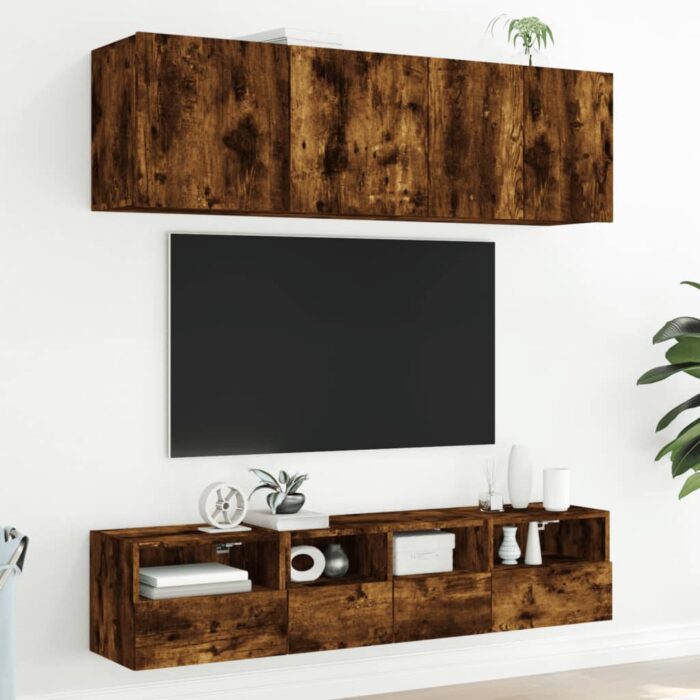 Meubles TV muraux 2 pcs chêne fumé 40x30x30cm bois d'ingénierie – Image 2