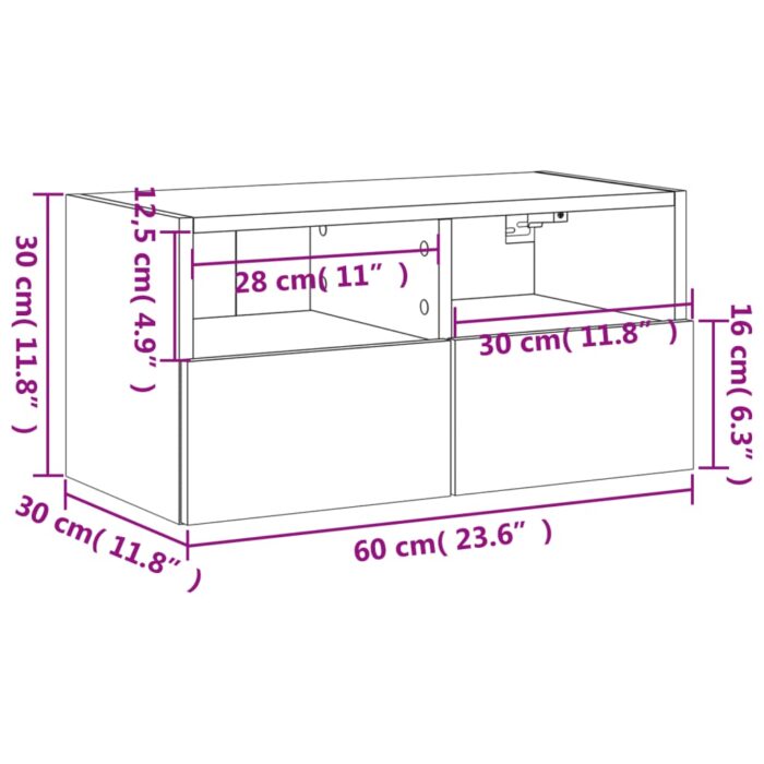 Meuble TV mural gris béton 60x30x30 cm bois d'ingénierie – Image 12