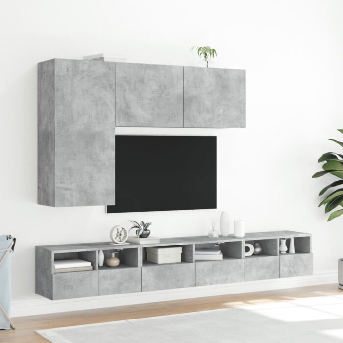 Meuble TV mural gris béton 60x30x30 cm bois d'ingénierie – Image 2