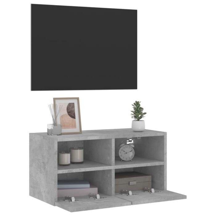 Meuble TV mural gris béton 60x30x30 cm bois d'ingénierie – Image 4