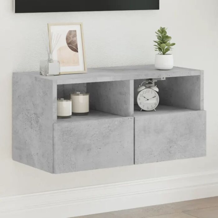 Meuble TV mural gris béton 60x30x30 cm bois d'ingénierie – Image 1