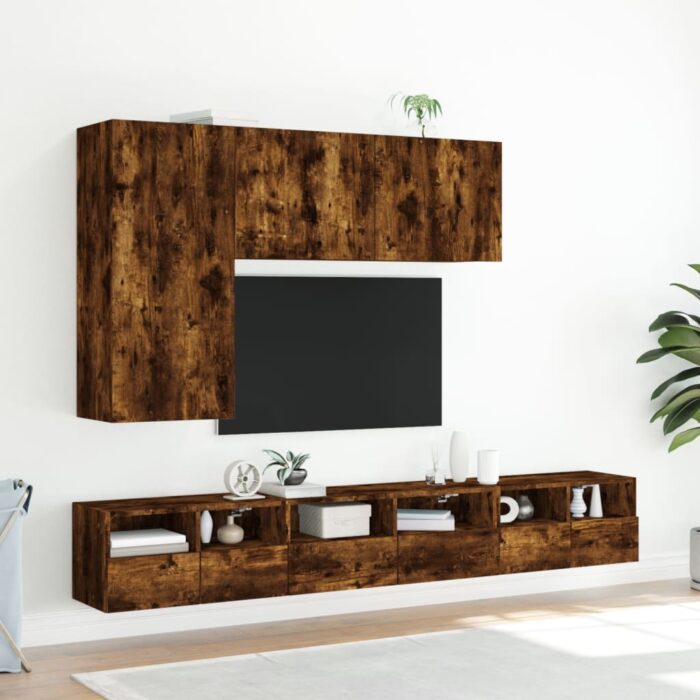 Meuble TV mural chêne fumé 60x30x30 cm bois d'ingénierie – Image 2