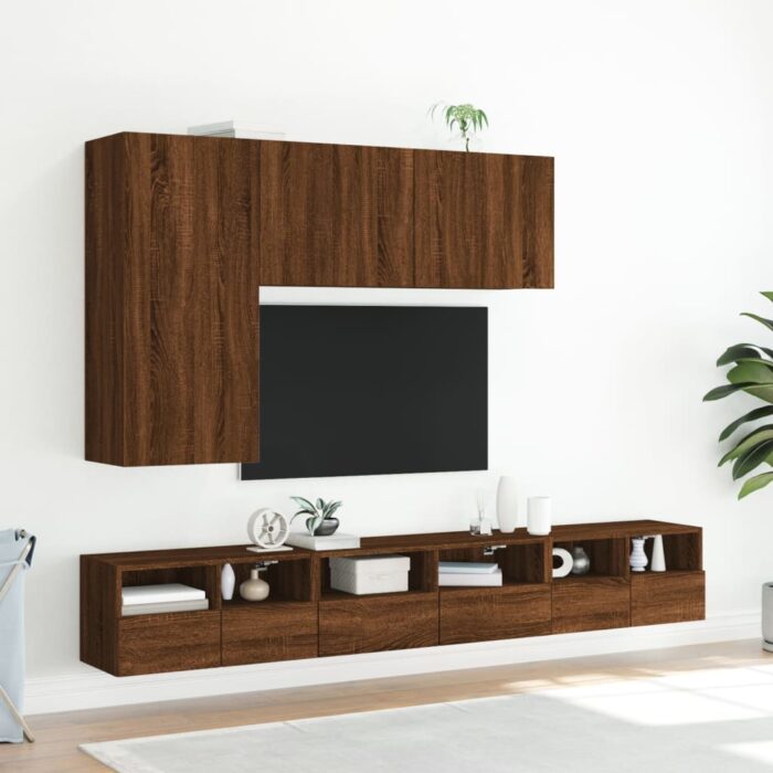 Meuble TV mural chêne marron 60x30x30 cm bois d'ingénierie – Image 2