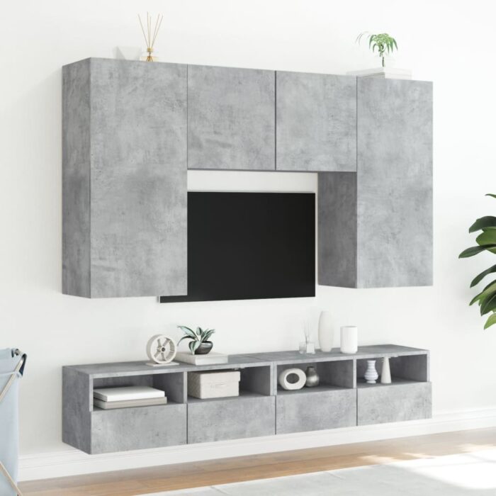 Meuble TV mural gris béton 80x30x30 cm bois d'ingénierie – Image 2