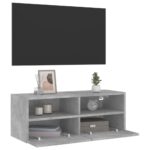 Meuble TV mural gris béton 80x30x30 cm bois d'ingénierie – Image 4