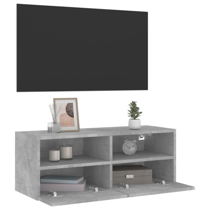Meuble TV mural gris béton 80x30x30 cm bois d'ingénierie – Image 4