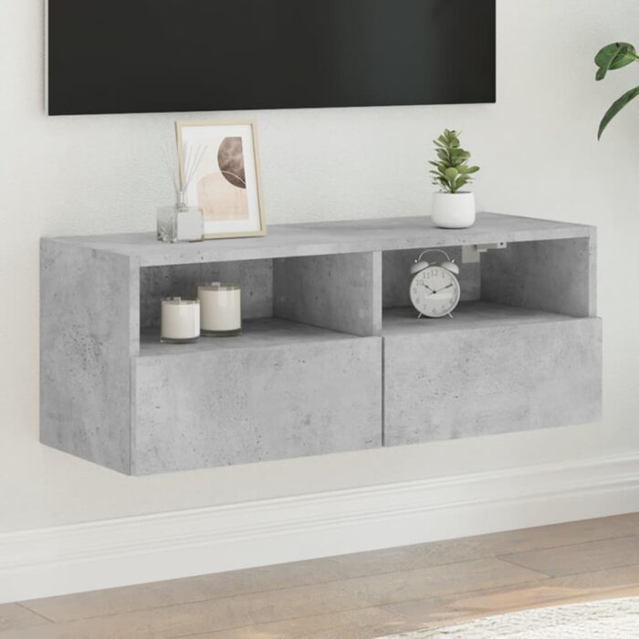 Meuble TV mural gris béton 80x30x30 cm bois d'ingénierie – Image 1