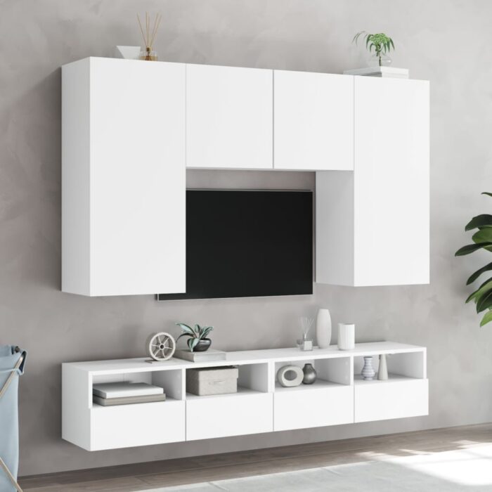 Meubles TV muraux 2 pcs blanc 100x30x30 cm bois d'ingénierie – Image 2