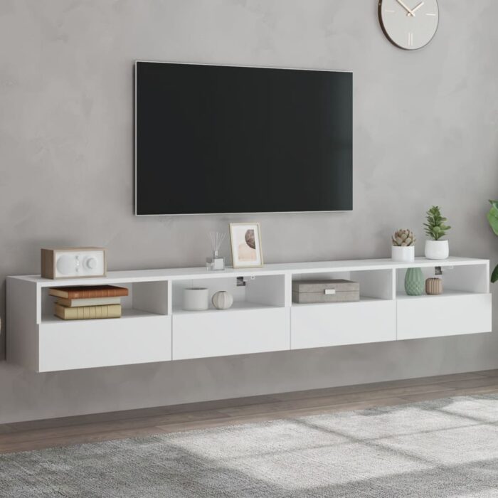 Meubles TV muraux 2 pcs blanc 100x30x30 cm bois d'ingénierie – Image 1