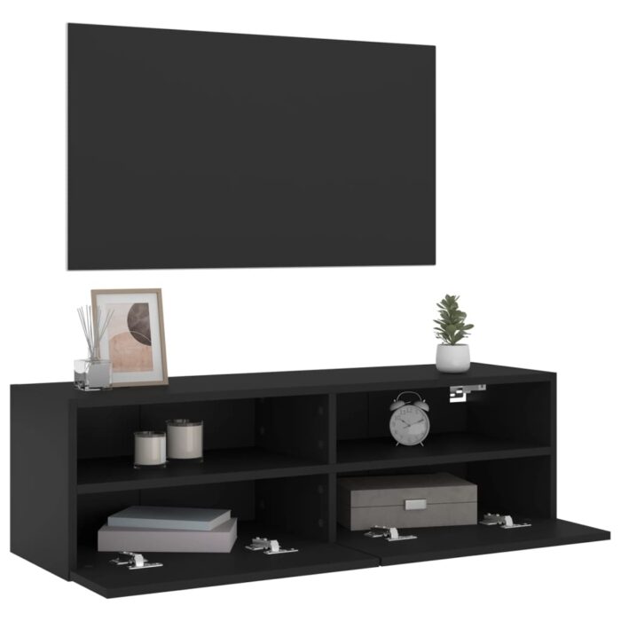 Meuble TV mural noir 100x30x30 cm bois d'ingénierie – Image 3