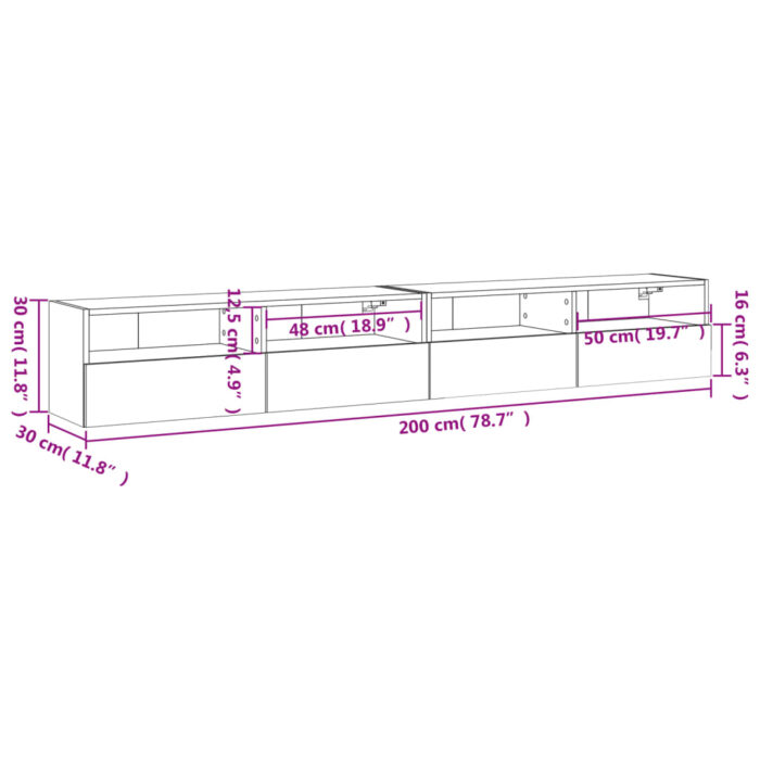 Meubles TV muraux 2 pcs noir 100x30x30 cm bois d'ingénierie – Image 11
