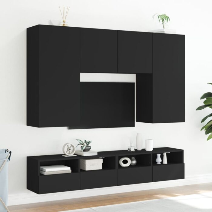 Meubles TV muraux 2 pcs noir 100x30x30 cm bois d'ingénierie – Image 2