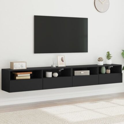 Meubles TV muraux 2 pcs noir 100x30x30 cm bois d'ingénierie
