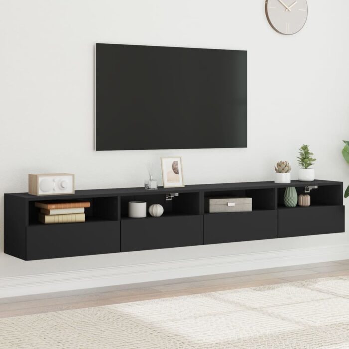 Meubles TV muraux 2 pcs noir 100x30x30 cm bois d'ingénierie – Image 1