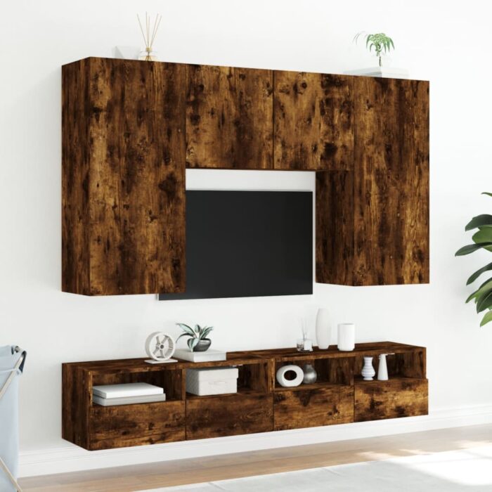 Meuble TV mural chêne fumé 100x30x30 cm bois d'ingénierie – Image 2
