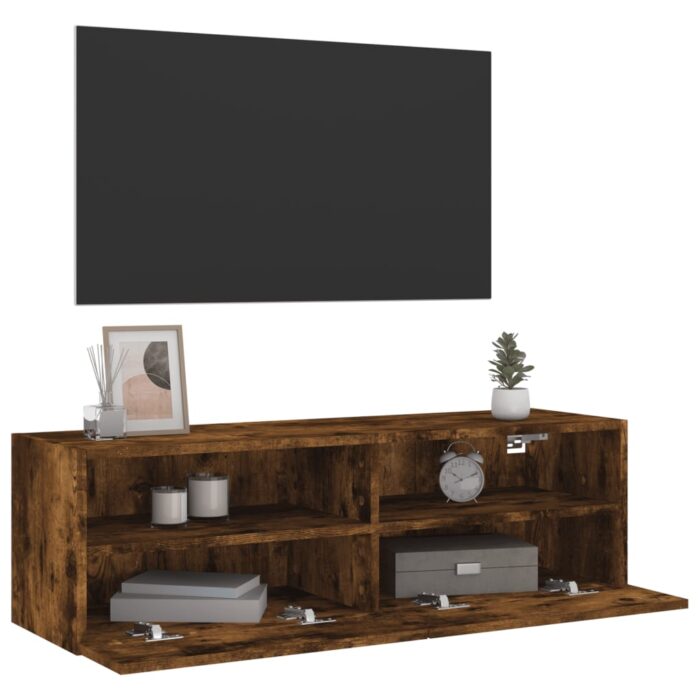Meuble TV mural chêne fumé 100x30x30 cm bois d'ingénierie – Image 3