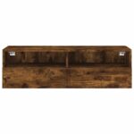 Meuble TV mural chêne fumé 100x30x30 cm bois d'ingénierie – Image 5