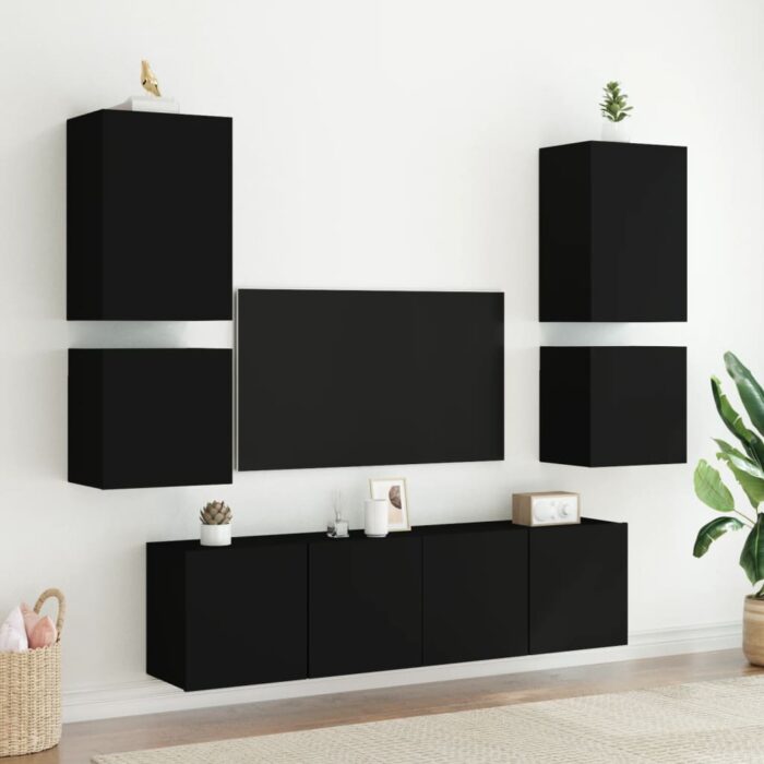 Meubles TV muraux 2 pcs noir 40,5x30x40 cm bois d'ingénierie – Image 2