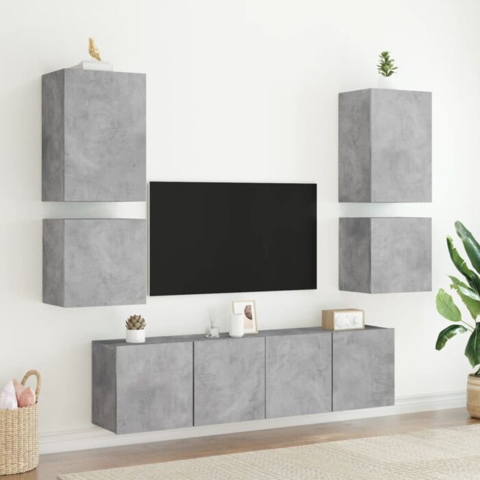 Meubles TV muraux 2 pcs gris béton 40,5x30x40cm bois ingénierie – Image 2