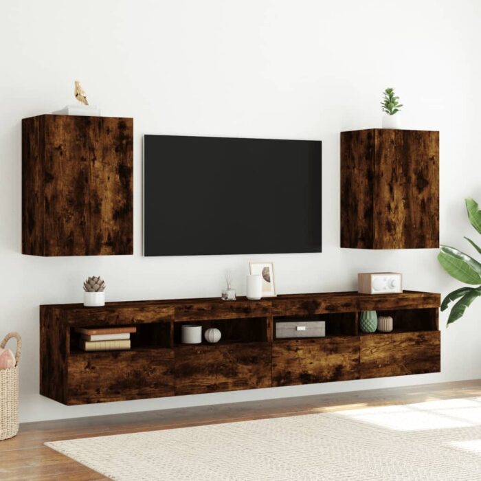 Meuble TV mural chêne fumé 40,5x30x60 cm bois d'ingénierie – Image 2