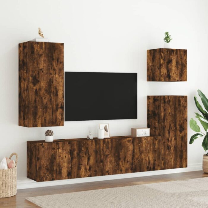 Meuble TV mural chêne fumé 40,5x30x90 cm bois d'ingénierie – Image 2