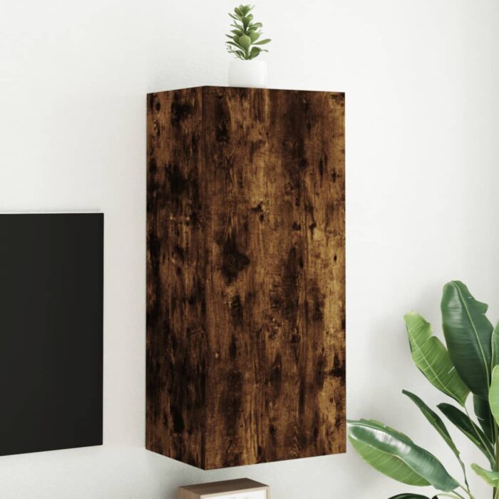 Meuble TV mural chêne fumé 40,5x30x90 cm bois d'ingénierie – Image 1
