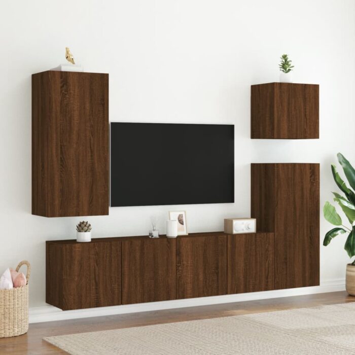 Meuble TV mural chêne marron 40,5x30x90 cm bois d'ingénierie – Image 2