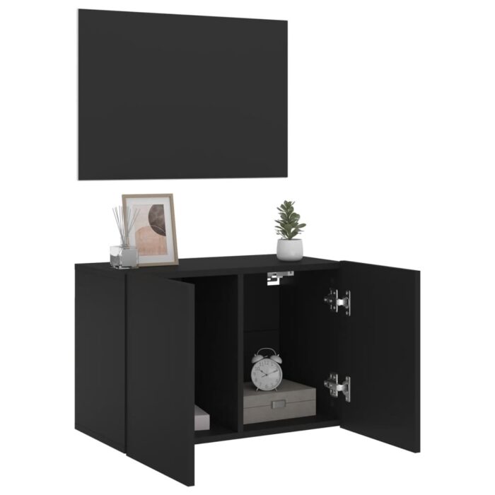 Meuble TV mural noir 60x30x41 cm – Image 2