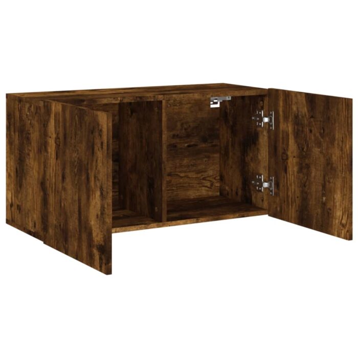 Meuble TV mural chêne fumé 80x30x41 cm – Image 3